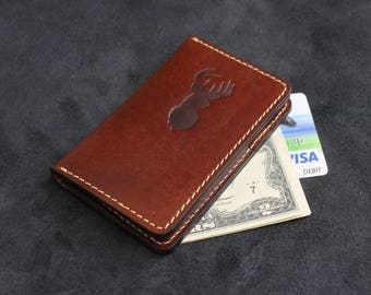 Leather Card Holder Credit Card Holder Mini Pocket Wallet - Brown Leather