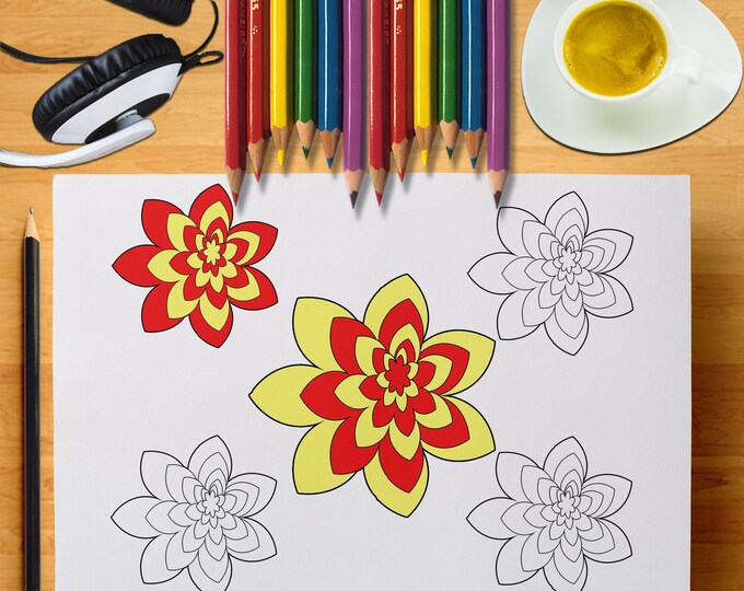 Printable Flower Coloring Page, Fun Gift Idea, Easy To Color
