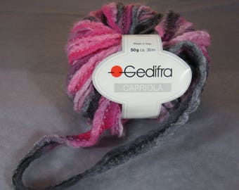 Pelote Laine, laine fantaisie, Gedifra Capriola, laine boheme, pelote rose gris, laine vierge, création tricot crochet