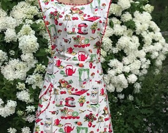 Vintage apron, plus size apron, full apron