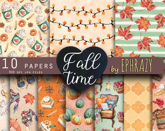Fall digital paper, Autumn digital paper, Digital paper, Scrapbook paper, Fall paper, Fall digital papers, Autumn leaves, Pumpkin spice
