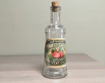 Rare Lighthouse-Style Ketchup Bottle with Original Paper Label, Late 19th Century H Wichert Catsup Bottle
