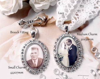 Custom Bouquet Charm, Wedding Bouquet Charm, Bouquet brooch, Custom Photo Charm, Memorial Photo Charm, Diamante Photo Charm, Bridal Bouquet.