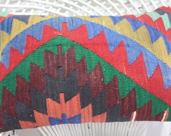16x24 geometric coloral kilim pillow cover throw pillows 16x24 tissu azteque moroccan lumbar pillow rustic pillow geometric cushion 1388