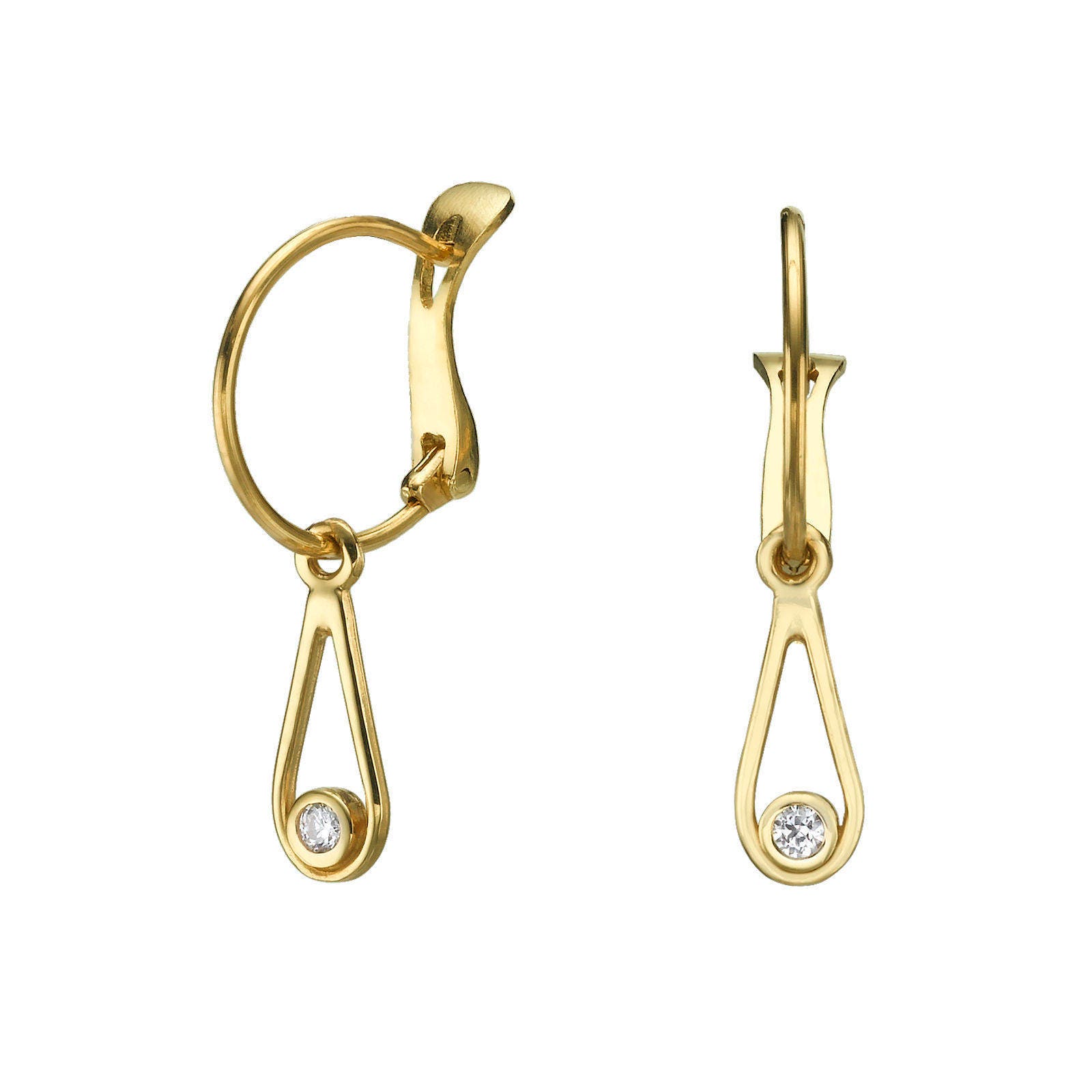 14K Solid Yellow Gold Earrings Drop Of Mittal Hoop Charm