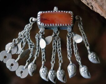 TURKMEN AMULET PENDANT - Large Carnelian (Aqeeq) Tribal Jewelry Pendant from Turmenistan