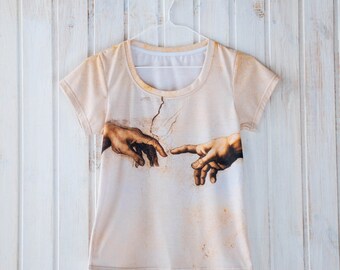 Unique unisex t-shirt, The Creation of Adam, by Michelangelo, gift for her gift for him gift idea