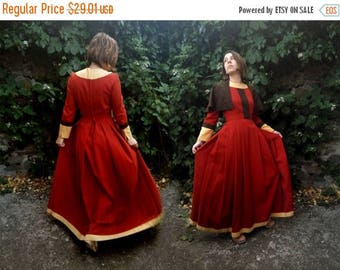 ON SALE 50%SALE Historical costume Dress Medieval Wear Chestnut Cotton dress Peasant Dress Festival Villager costume Camelot dress With Cape
