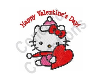 Hello Kitty Heart - Machine Embroidery Design, Happy Valentines Day - Machine Embroidery Design