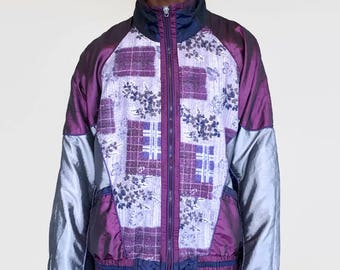 Vintage 90s windbreaker jacket / womens large 80s retro athletic track sweatshirt / hip hop fresh prince tacky purple ski coat / windbreaker
