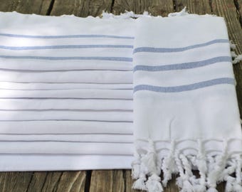 Turkish Towel,White And Blue,Turkish Hand Towel,Kitchen Towel,Tea Towel,Hand Towel,Head Towel,Face Towel,Dish Towel,Turkish Towel 18"x40"