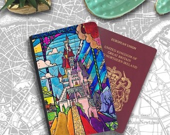 disney château Verre Teinté coloré Passport Holder Travel Flip Cover Case PT082
