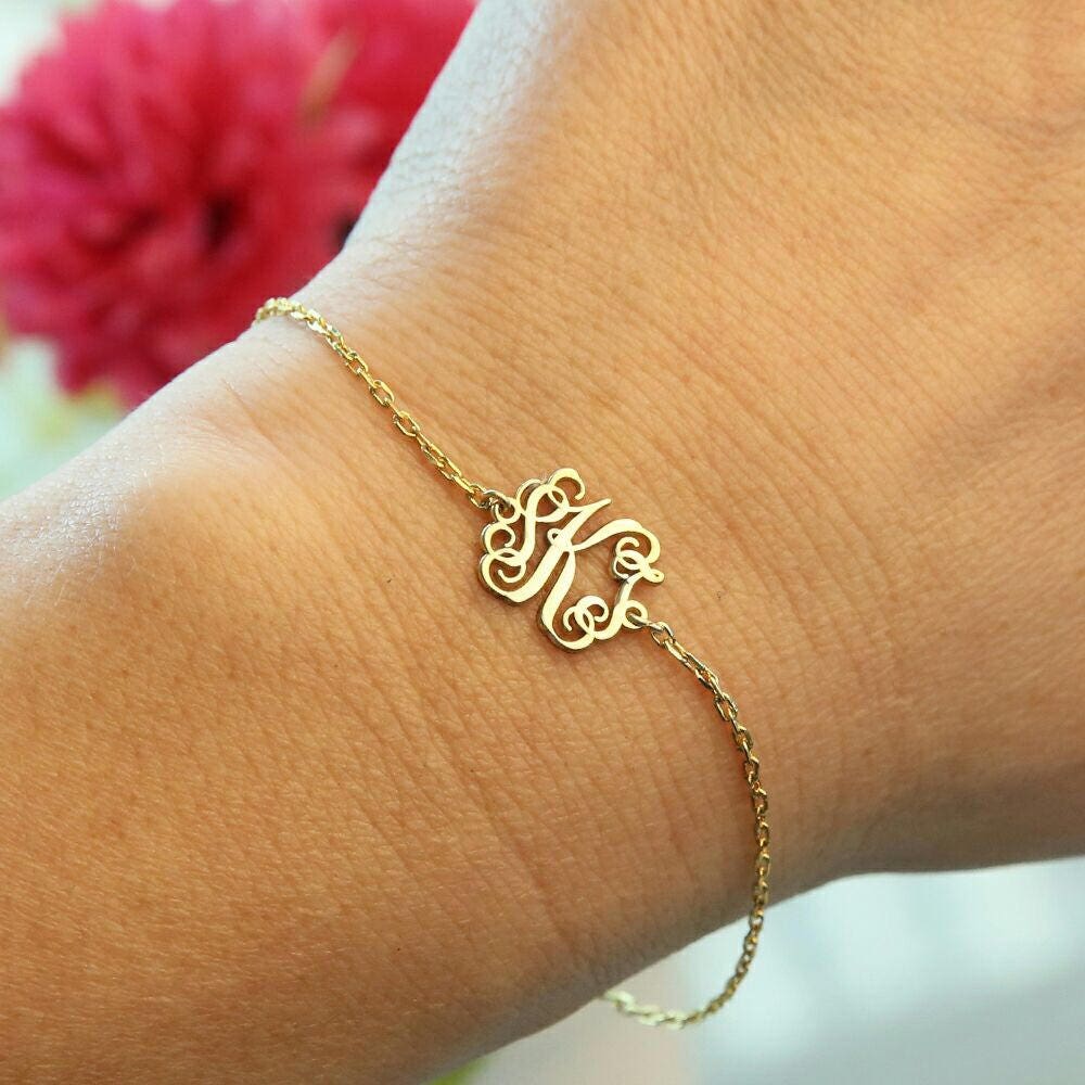 14K Solid Gold Monogram Bracelet-Bridesmaid Gift