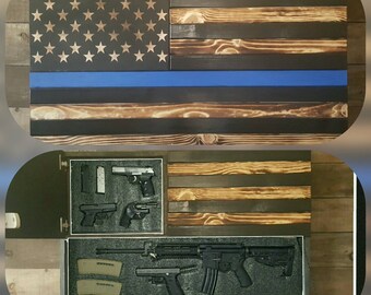 Burnt Thin Line Large Concealed Weapon Flag Cabinet