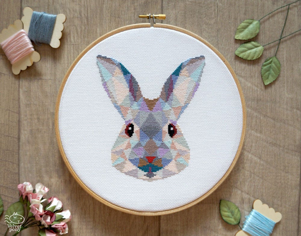 Rabbit Cross Stitch Pattern PDF Geometric Animals Cross