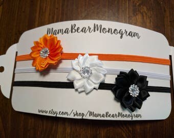 Baby Headband Set, Halloween Bows, Black,Orange, White Headbands, Infant Headbands, Newborn Girl Headband, Halloween Bow Headbands