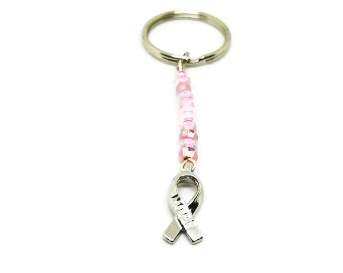 Breast Cancer Awareness Key Chain, Pink Ribbon Key Chain, BCA Key Chain, Awareness Ribbon, Unique Birthday Gift, Pink Beaded Keychain