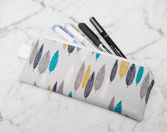 Blue and Gold Leaves Pencil Case