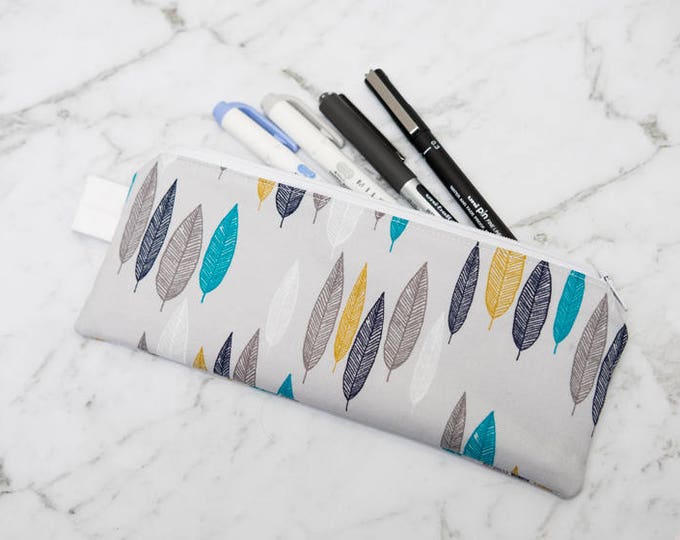 Blue and Gold Leaves Pencil Case