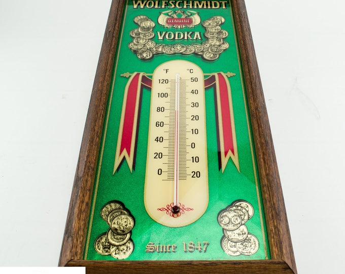Framed Thermometer | Wolfschmidt Vodka Advertising | Vintage Bar Decor