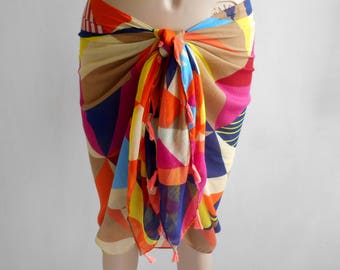 Rainbow Sarong, Bikini skirt, Swimsuit coverup, Beach cover up, Pareo sarong wrap, Summer scarf, Rainbow Pareo, Cotton Sarong, Pool Cover