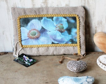 Kit pouch flowers Kit toiletry bag, case Tote, velvet and linen