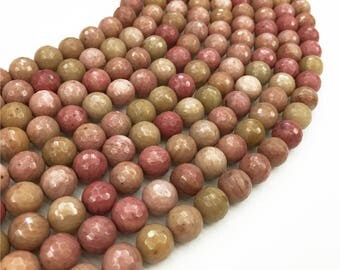 1Full Strand Rhodonite Faceted Beads, 8mm 10mm Pink Rhodonite Gemstone For Jewelry Making