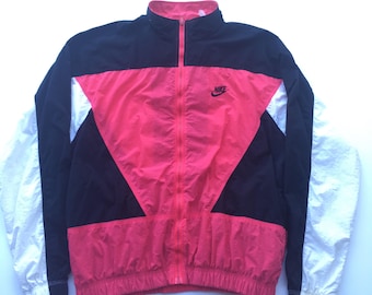 Vintage 90s Nike Air Windbreaker jacket bomber Size large black white dark pink