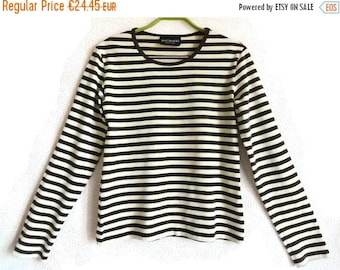 SALE 15% MARIMEKKO Brown & Ecru Striped Shirt Nautical Long Sleeves Top Cotton Shirt Women's Clothing Medium Size Shirt Sailor Shirt