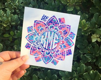 Mandala monogram decal, Lilly pulitzer mandala, Patterned monograms, Yeti tumbler monograms, yeti decals for women, monogram car decals