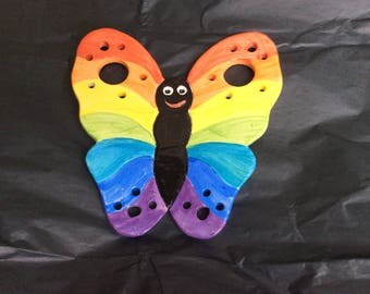 Rainbow butterfly, ceramic butterfly, handmade ceramic rainbow butterfly.