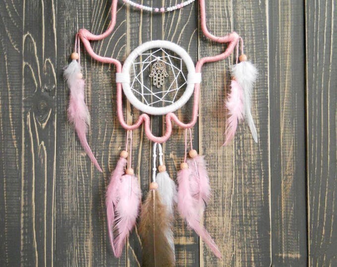 Personalized gift for girlfriend Dream catcher Hamsa pink dreamcatcher hamsa necklace hand of hamsa dreamcatcher jewelry hamsa decor