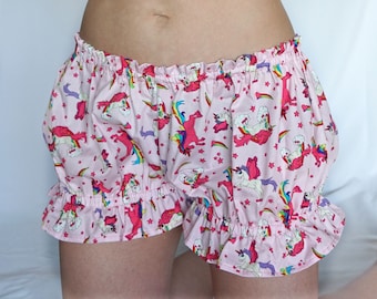 Cute Unicorn Bloomers - Adult Bloomers - DDlg - DDlg Panties - Lolita - Baby Pink Rainbow Unicorns - Sissy Lingerie - Sissy Boy - Low Rise