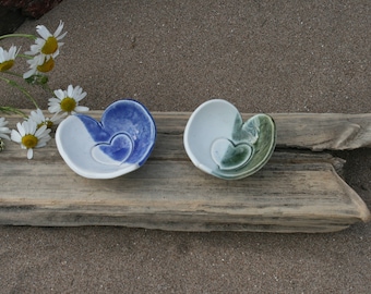 Ceramic love heart dishes with coloured glaze