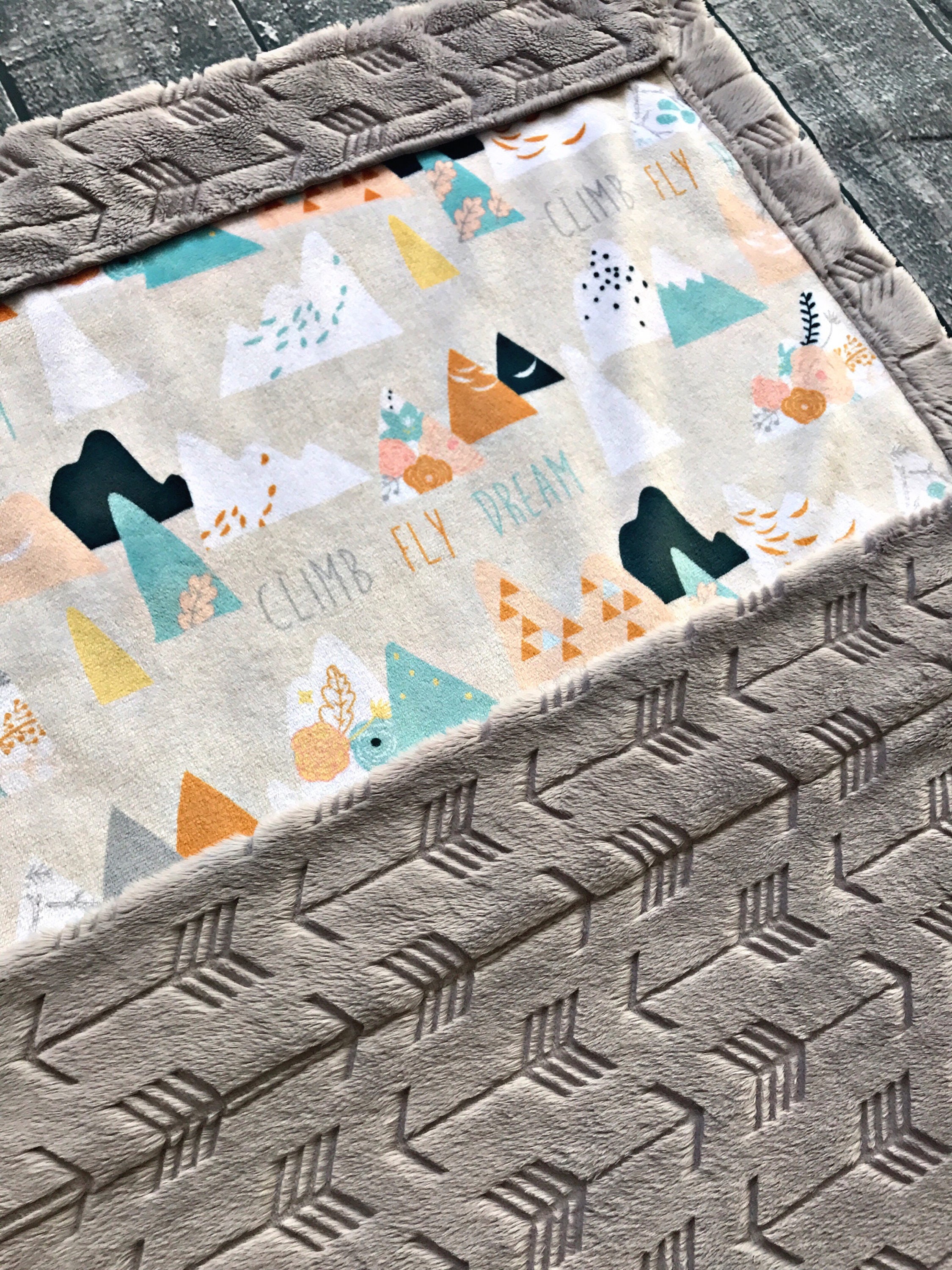 Minky Baby Blanket Climb Fly Dream Adventure Mountain
