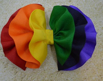 Rainbow Hair Bow - Rainbow Hair Clip - Rainbow Hair Bow Clip - Ruffle Bows - Ruffle Hair Bow - Colorful Hair Clip - Ribbon Bows - Girls Bows