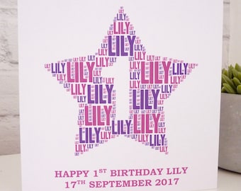 Personalised 1st Birthday Card (Girls), Personalised Card, Personalised Word Art Card, Special Card, Personalised Birthday Card