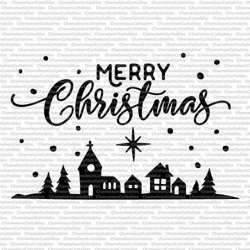 Download Merry Christmas Village SVG file houses hand drawn snow
