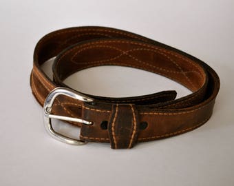 Handmade Thick Leather Belt Men's Women's 1 1/2