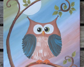 Items similar to PAINTED OWL CANVAS... Super Cute on Etsy