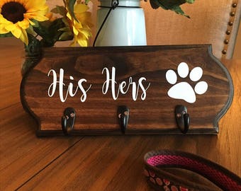 His and Hers Key Hooks and Dog Leash Hook // Key Hook and Dog Leash Holder Sign