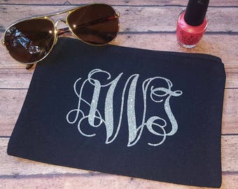Monogram makeup bag,monogrammed makeup bag,initials makeup bag,name makeup bag,canvas makeup bag,bride makeup bag,bridesmaid makeup bag