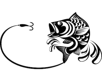 Bass Fishing 1 Logo Angling Fish Hook Fresh Water Hunting