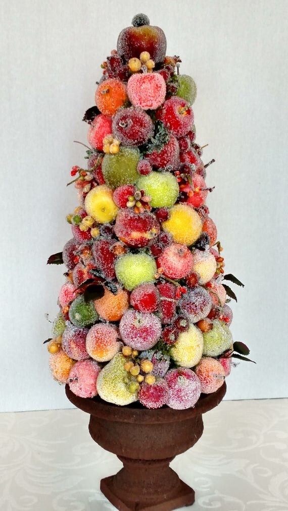 Christmas Centerpiece Sugared Fruit Topiary Holiday Decoration