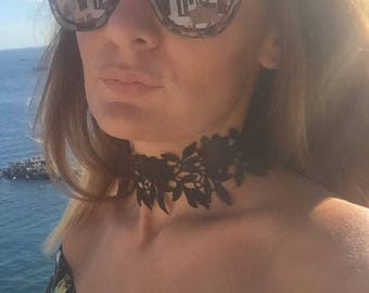 Black lace choker/Lace choker/Choker necklace/Flower lace choker/Lace motif choker/Fashion jewelry