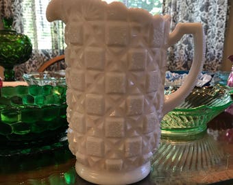 Vintage Milk Glass Pitcher - Old Quilt by Westmoreland