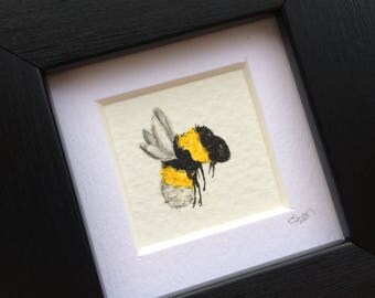 Miniature bee painting - watercolour and pen