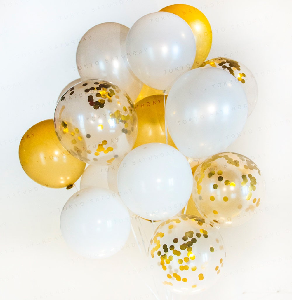 Gold & White Confetti Balloon Bouquet Wedding Birthday