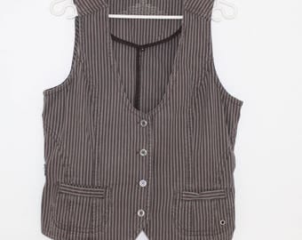 Casual Fitted Waistcoat Brown Vest Large Size Vest Western Clothing Western Vest Brown Striped Vest Womens Vest Brown Cotton Vest
