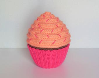 6" Large Amigurumi Crochet Chocolate Cupcake / Stuffed Crochet Chocolate Cupcake / Plush Amigurumi Crochet Cupcake